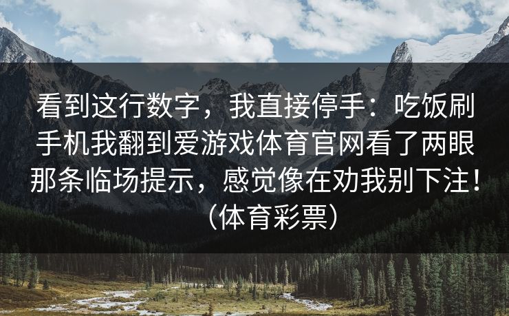 看到这行数字，我直接停手：吃饭刷手机我翻到爱游戏体育官网看了两眼那条临场提示，感觉像在劝我别下注！（体育彩票）