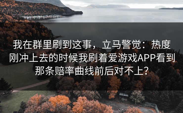 我在群里刷到这事，立马警觉：热度刚冲上去的时候我刷着爱游戏APP看到那条赔率曲线前后对不上？